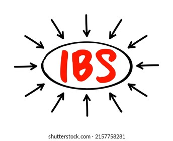 IBS - Irritable acrónimo de Síndrome Bowel con flechas, fondo de concepto médico