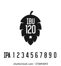 IBU index logo. Hop pine black silhouette with bitterness mark abbreviation.