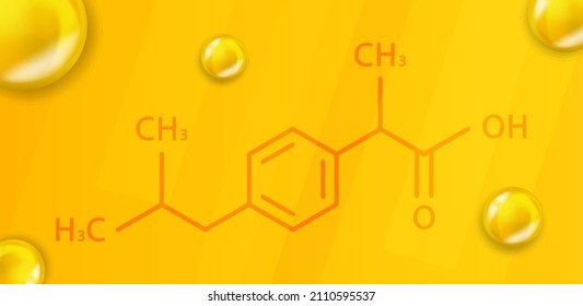 Ibuprofen Chemical Formula. Ibuprofen 3D Realistic Chemical Molecular Structure