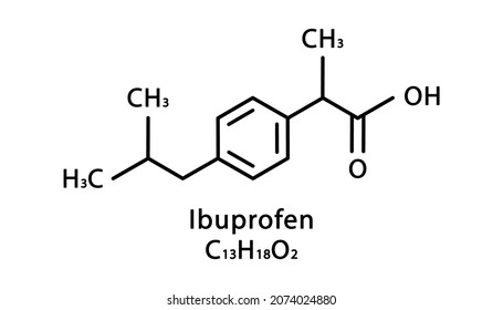 Ibuprofen molecular structure. Ibuprofen skeletal chemical formula. Chemical molecular formula vector illustration