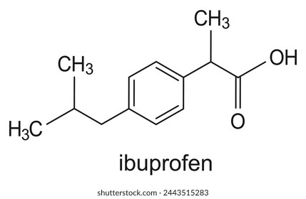 Ibuprofen molecule structure, chemical formula isolated on white background. Vector medical illustration of ibuprofen molecular structure