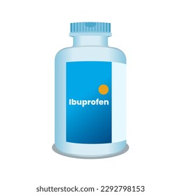 Ibuprofen tablets medicine bottle in trendy realistic 3d vector illustration. Ibuprofen over-the-counter medicine illnesses virus sore throat relief Non Steroidal. Editable graphic resources for you.