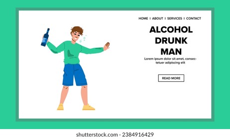 ic alcohol drunk man vector. addict problem, bottle addiction, drink whiskey ic alcohol drunk man web flat cartoon illustration