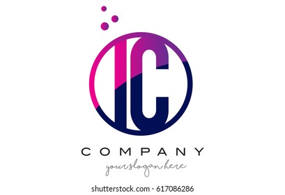 IC I C Circle Letter Logo Design with Purple Magenta Dots Bubbles Vector Illustration