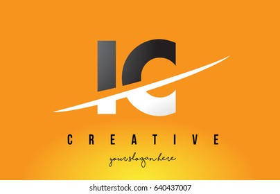 IC I C Letter Modern Logo Design with Swoosh Cutting the Middle Letters and Yellow Background.