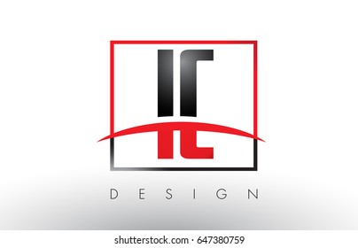 IC I C Logo Letters with Red and Black Colors and Swoosh. Creative Letter Design Vector.