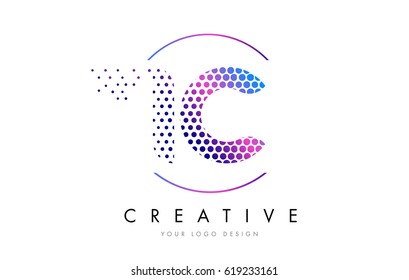 IC I C Pink Magenta Dotted Bubble Letter Logo Design. Dots Lettering Vector Illustration