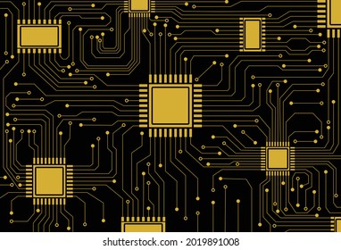 IC And Chip gold color circuit board vector graphic eps