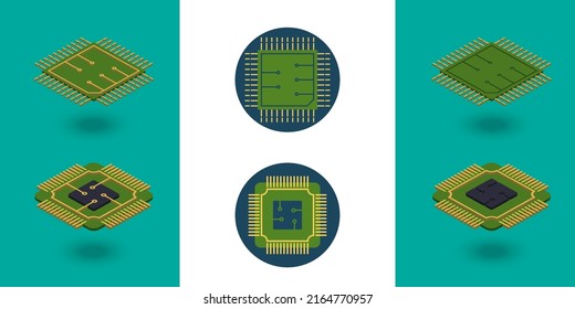 IC circuit board icon set. Technology semiconductor industry concept.
