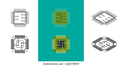 Icon-Set für die IC-Schaltung. Konzept der Halbleiterindustrie in der Technologie.
