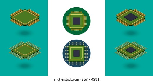 IC circuit board icon set. Technology semiconductor industry concept.