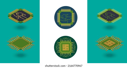 IC circuit board icon set. Technology semiconductor industry concept.
