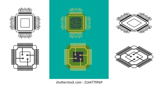 Icon-Set für die IC-Schaltung. Konzept der Halbleiterindustrie in der Technologie.