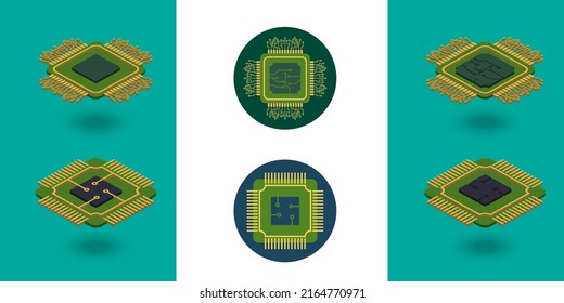IC circuit board icon set. Technology semiconductor industry concept.