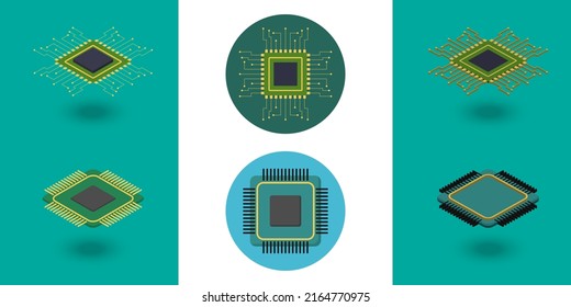 Icon-Set für die IC-Schaltung. Konzept der Halbleiterindustrie in der Technologie.