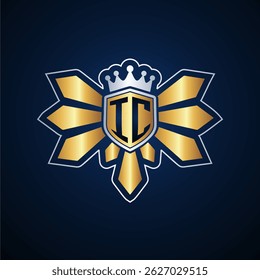 IC initial letters monogram logo for gaming with shield and eagle wing