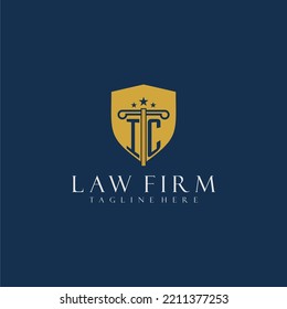 Logo inicial de la firma de ley de monograma IC con diseño de pilar y escudo