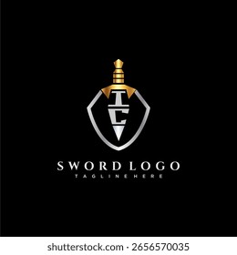 Monograma de lujo de la letra del IC para la Imagen del estilo del escudo y de la espada