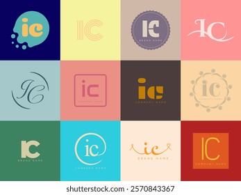 IC logo company template. Letter i and c logotype. Set different classic serif lettering and modern bold text with design elements. Initial font typography. Collection trendy business identity.