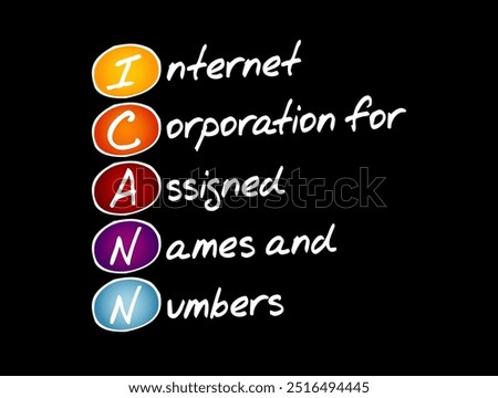 ICANN - Internet Corporation for Assigned Names and Numbers acronym, technology concept background