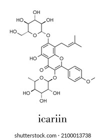Icariin herbal flavonoid molecule. Skeletal formula.