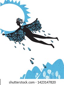 icarus flying in the sky, vector illustration