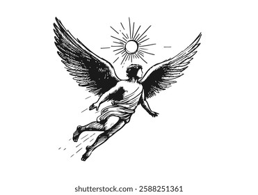 Icarus hand drawn sketch vector