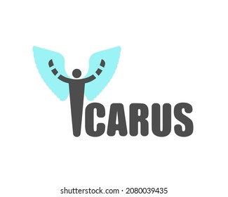 Icarus sign. Man with wings logo. Angel symbol