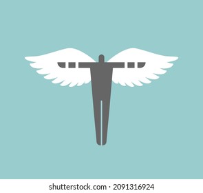 Icarus sign. Man with wings logo. Angel symbol