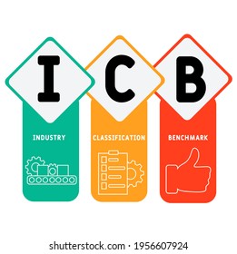 ICB - Industry Classification Benchmark acronym. business concept background.  vector illustration concept with keywords and icons. lettering illustration with icons for web banner, flyer, landing pag