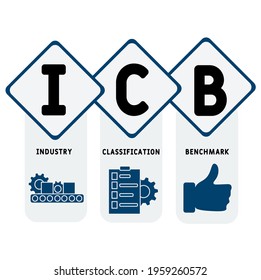 ICB - Industry Classification Benchmark acronym. business concept background.  vector illustration concept with keywords and icons. lettering illustration with icons for web banner, flyer, landing pag