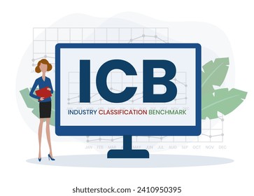 ICB - Industry Classification Benchmark acronym. business concept background. vector illustration concept with keywords and icons. lettering illustration with icons for web banner, flyer