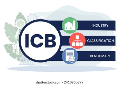 ICB - Industry Classification Benchmark acronym. business concept background. vector illustration concept with keywords and icons. lettering illustration with icons for web banner, flyer