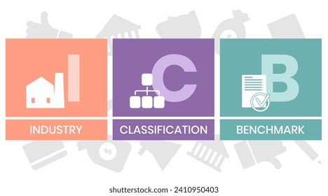 ICB - Industry Classification Benchmark acronym. business concept background. vector illustration concept with keywords and icons. lettering illustration with icons for web banner, flyer