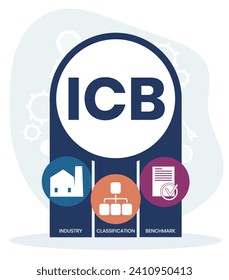 ICB - Industry Classification Benchmark acronym. business concept background. vector illustration concept with keywords and icons. lettering illustration with icons for web banner, flyer