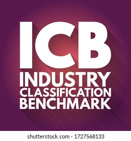 ICB Industry Classification Benchmark - system for assigning all public companies to appropriate subsectors of specific industries, acronym text concept background