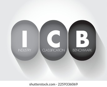 ICB Industry Classification Benchmark - system for assigning all public companies to appropriate subsectors of specific industries, acronym text concept background