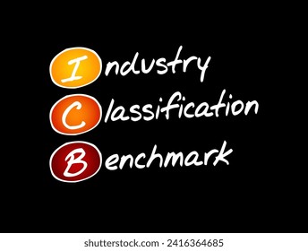 ICB Industry Classification Benchmark - system for assigning all public companies to appropriate subsectors of specific industries, acronym text concept background