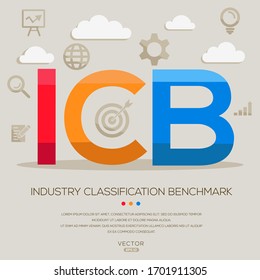 Icb-Mittel (Branchenklassifikations-Benchmark), Buchstaben und Symbole, Vektorillustration-Illustration.