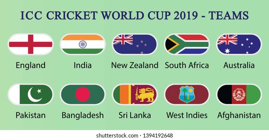 ICC Cricket World Cup 2019-Teams. Ten Countries Flags Drawing By Illustration