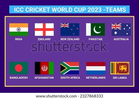 ICC Cricket World Cup 2023 qualified teams with icons of national flags. Foto stock © 
