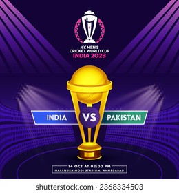 ICC Men's Cricket World Cup India 2023 Match Between India VS Pakistan with Realistic Golden Champions Trophy Cup.