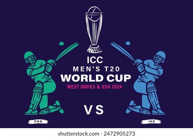 ICC Mens T20 World Cup 2024 Pakistan - VS - India Illustrator Design With trophy , crickey match icon , 