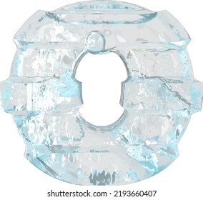 Ice 3d symbol with thick horizontal straps. letter o