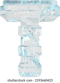 Ice 3d symbol with thick horizontal straps. letter t