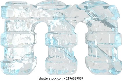 Ice símbolo 3d con correas horizontales gruesas. letra m
