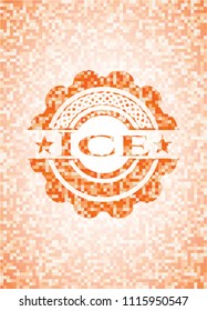 Ice abstract orange mosaic emblem with background