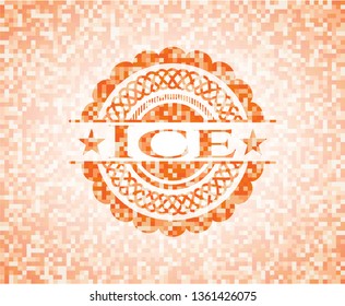 Ice abstract orange mosaic emblem with background
