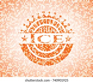 Ice abstract orange mosaic emblem with background