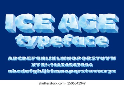 Ice Age Alphabet Typeface. 3D Ice Letters And Numbers. Uppercase And Lowercase. Stock Vector Font For Your Typography Design.